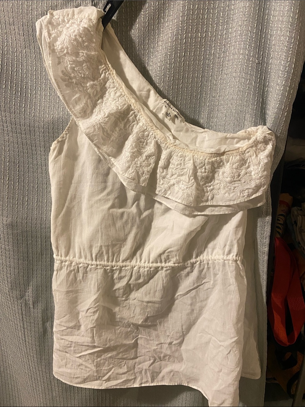 Banana Republic One-Shoulder Cream Ruffle Cotton Top
